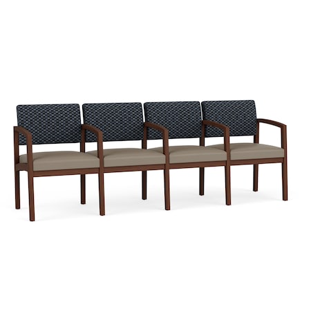 Lesro Lenox Wood 4 Seat Tandem Seating Wood Frame, Walnut, RS Night Sky Back, MD Farro Seat LW4103